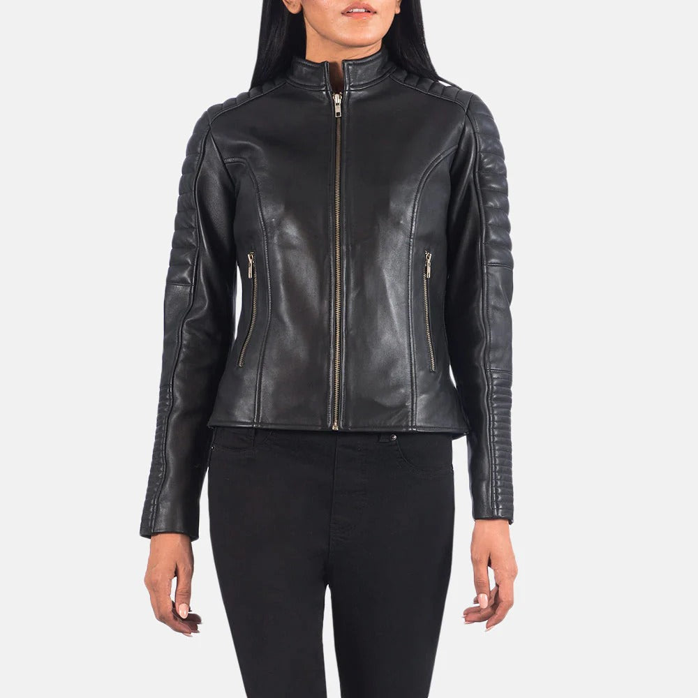 Adalyn Quilted Black Leather Biker Jacket by Fubellawear Fubellawear