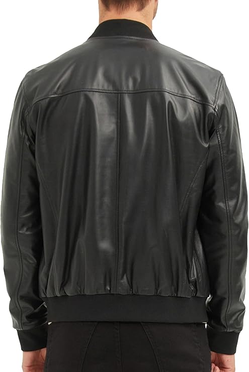 Black MAN Slim Fit College Collar Faux Leather Bomber jacket by Fubellawear