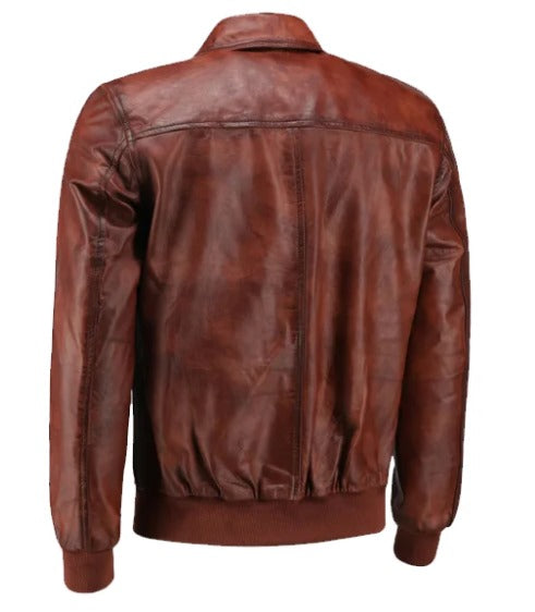 Boyd's Rust Leather Jacket with ribbed cuffs by Fubellawear
