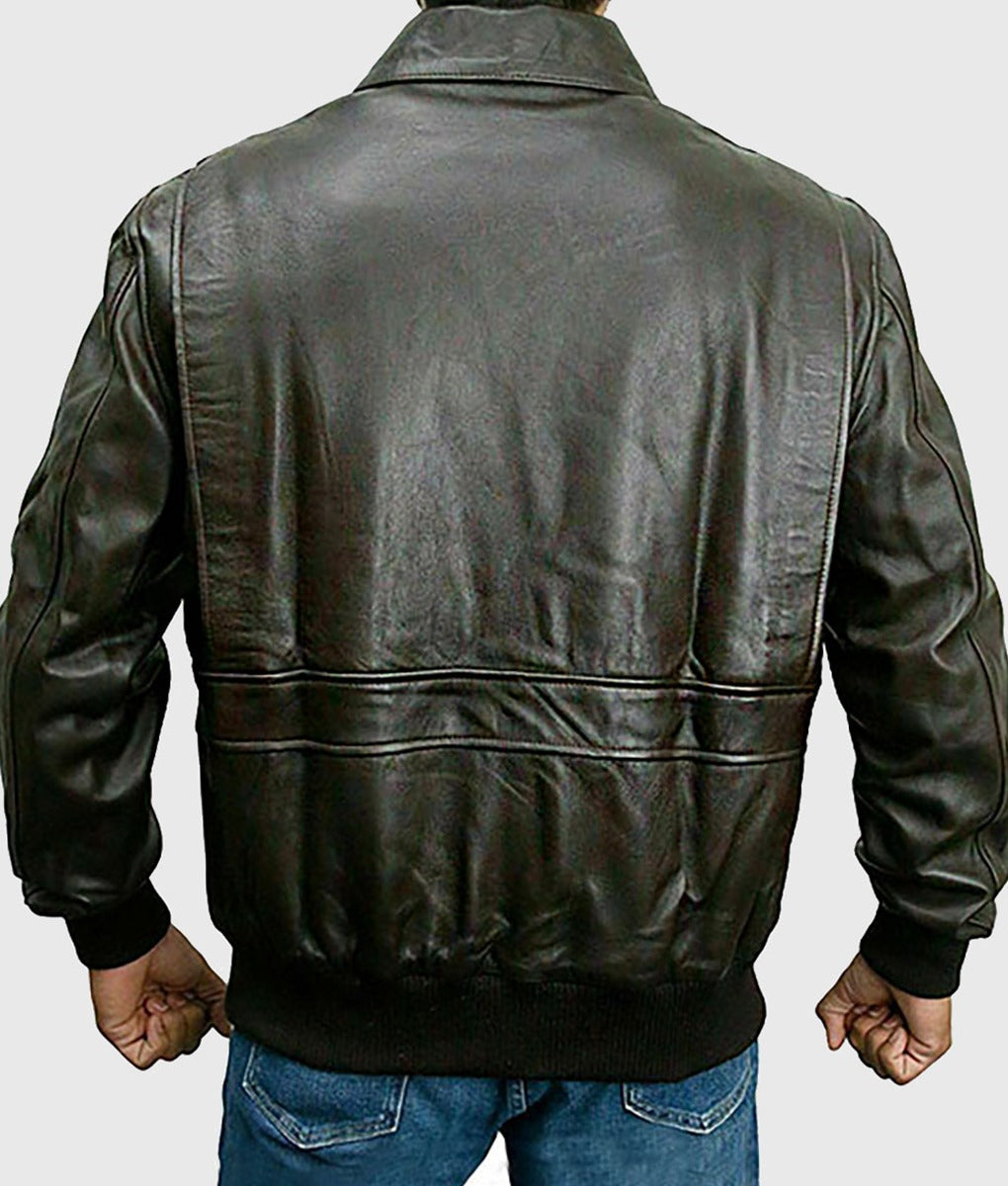 Dark Brown Leather Bomber Jacket Men’s Genuine Lambskin by Fubellawear