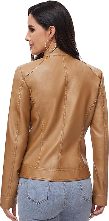 Fahsyee Women’s Brown Faux Leather Moto Jacket – Slim Fit by Fubellawear Fubellawear