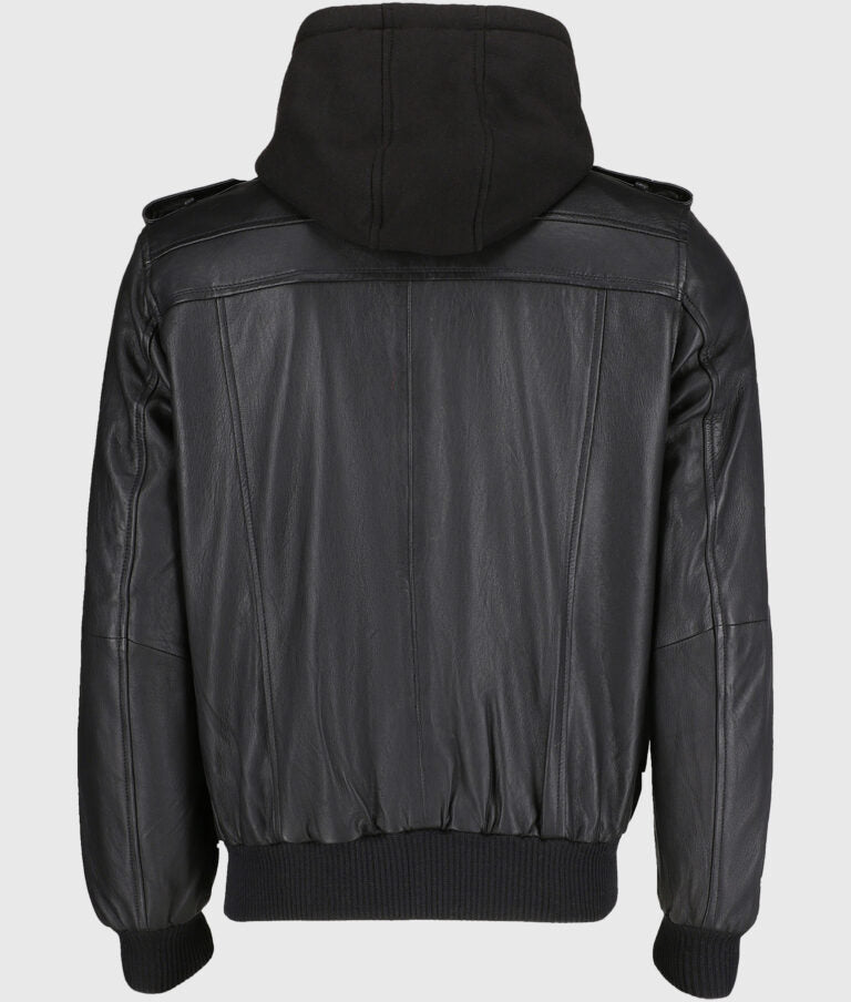 Greg Men's Black Hooded Leather Jacket by Fubellawear