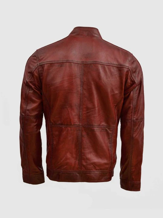 Men Waxed Burgundy Leather Jacket by Fubellawear