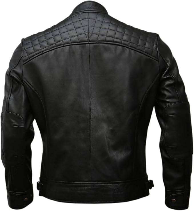 Men Cafe Racer Black Leather Jacket by Fubellawear
