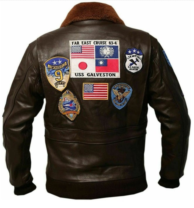 Men's Biker Style Studded Brown Leather Jacket by fubella wear