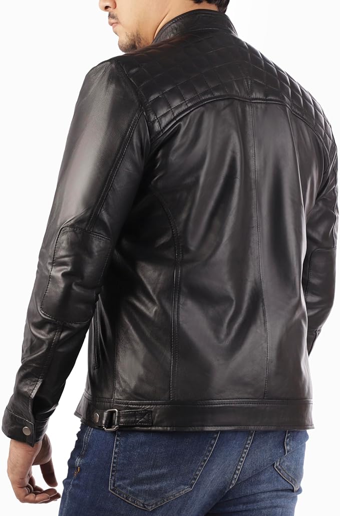 Men's Casual Signature Diamond Lambskin Leather Jacket by Fubellawear Fubellawear
