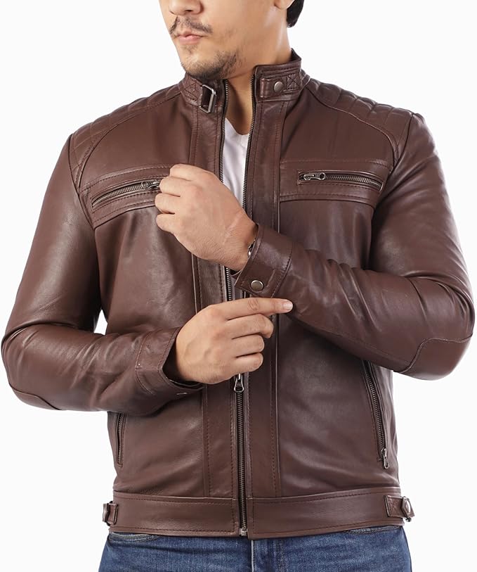 Men's Casual Signature Diamond Lambskin Leather Jacket by Fubellawear