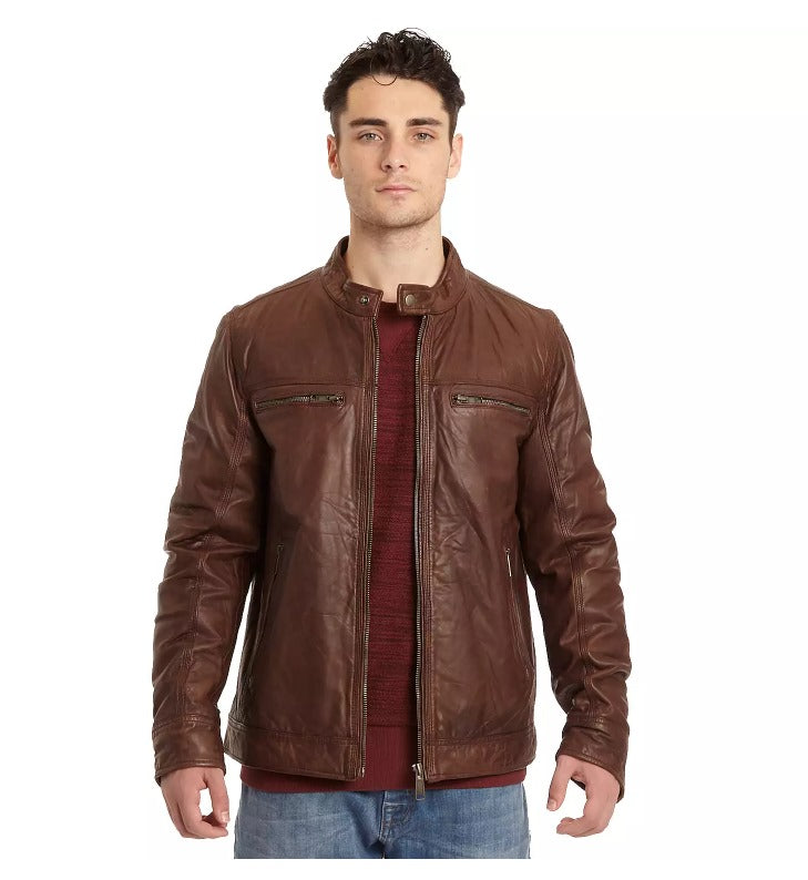 Men's Excelled Lamb Leather Moto Jacket by fubellawear