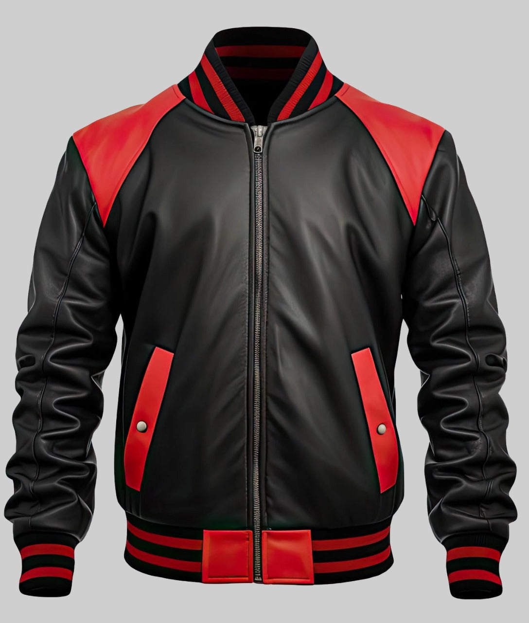 Men’s Red & Black Genuine Sheepskin Leather Jacket by Fubellawear