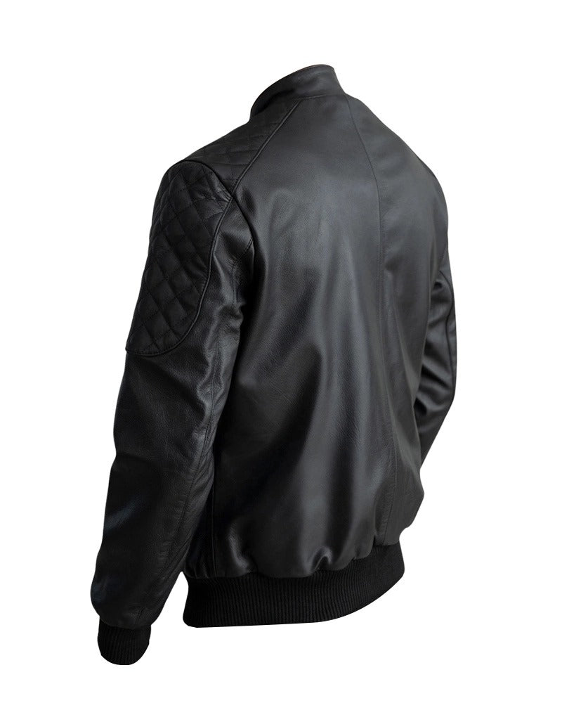 Men's Sven Black Leather Bomber Jacket by Fubellawear