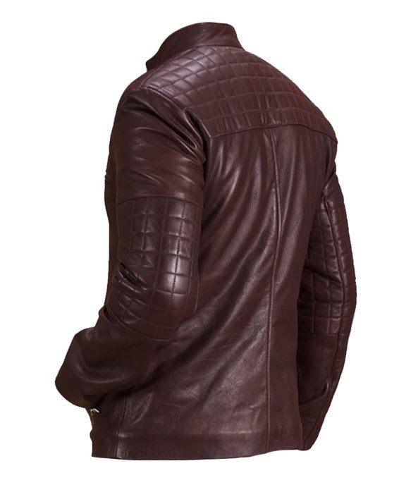 Men's Urbane Quilted Maroon Leather Biker by Fubellawear