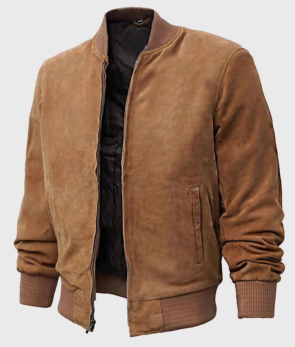 Men’s Brown Bomber Suede Jacket by Fubellawear Fubellawear