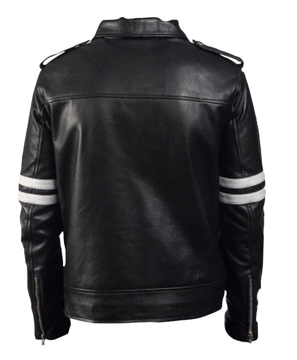 Mens Black and White Stripe Leather Jacket by Fubellawear
