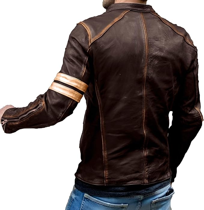 Jild Distressed Café Racer Black Leather Jacket Men by Fubellawear Fubellawear