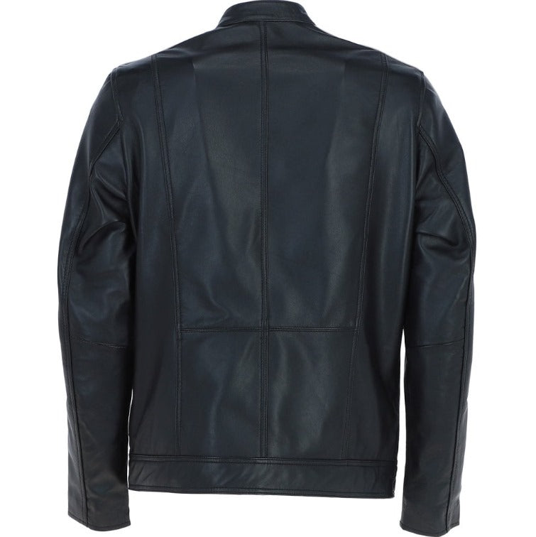 'Milano Vero' Real Leather Biker Jacket With Cream Contrast Stripes by Fubellawear