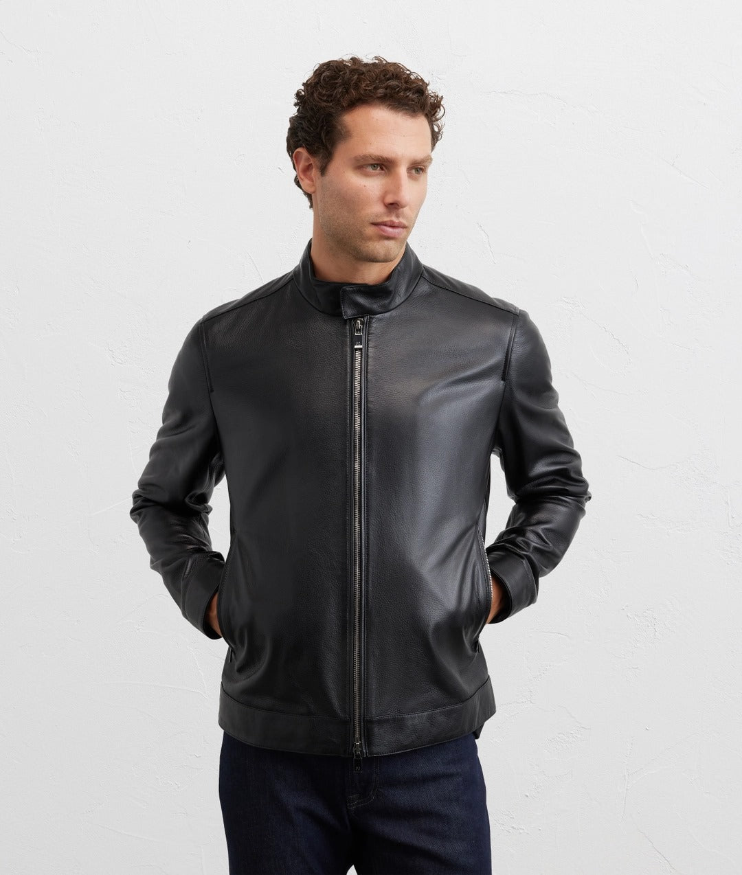 Black Lambskin Leather Biker Jacket by Fubellawear