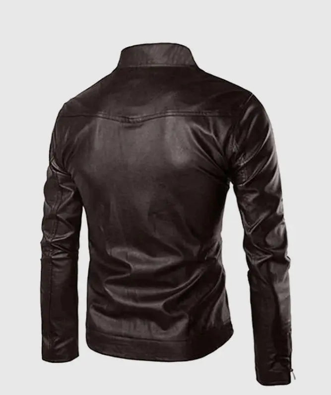 Men's High Collar Black Leather Jacket by fubella wear Fubellawear