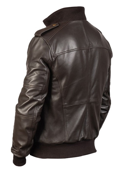 Agent Shadow Brown Leather Bomber Jacket by fubellawear