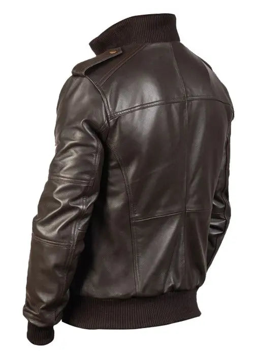 Agent Shadow Brown Leather Bomber Jacket by fubellawear Fubellawear