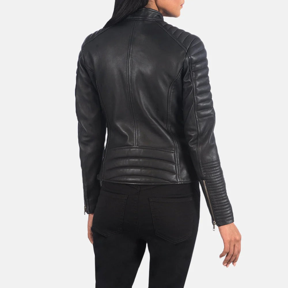 Adalyn Quilted Black Leather Biker Jacket by Fubellawear Fubellawear