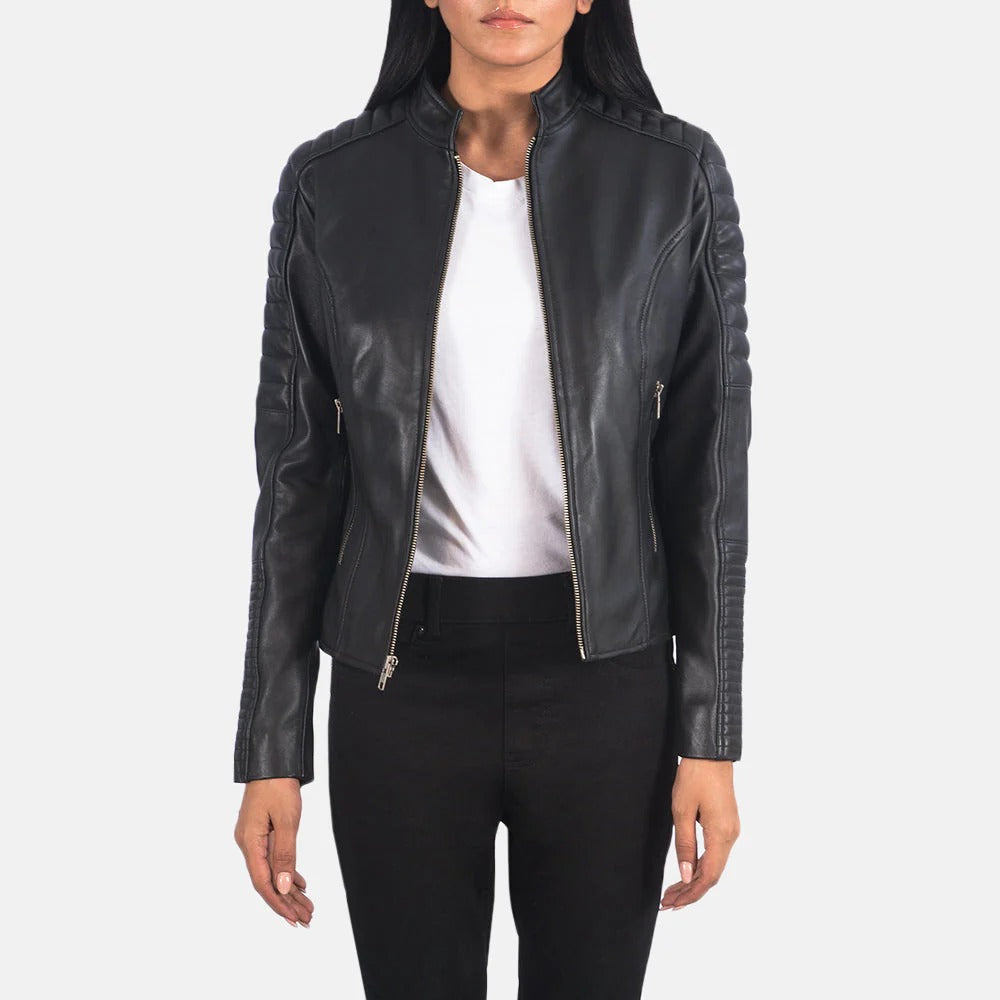 Adalyn Quilted Black Leather Biker Jacket by Fubellawear Fubellawear