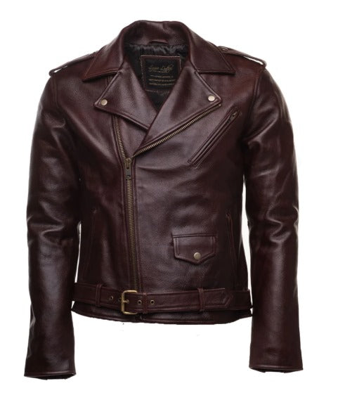 Elliot Oxblood biker Leather Jacket with waist Belt by fubellawear