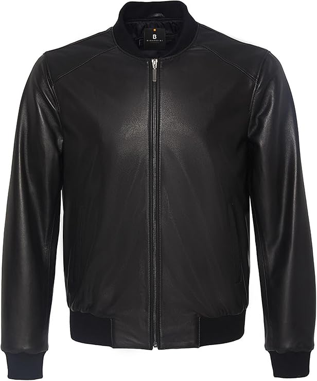Black MAN Slim Fit College Collar Faux Leather Bomber jacket by Fubellawear