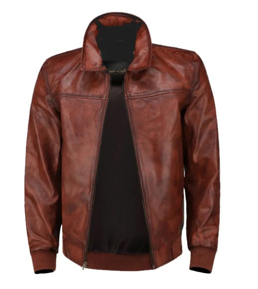 Boyd's Rust Leather Jacket with ribbed cuffs by Fubellawear