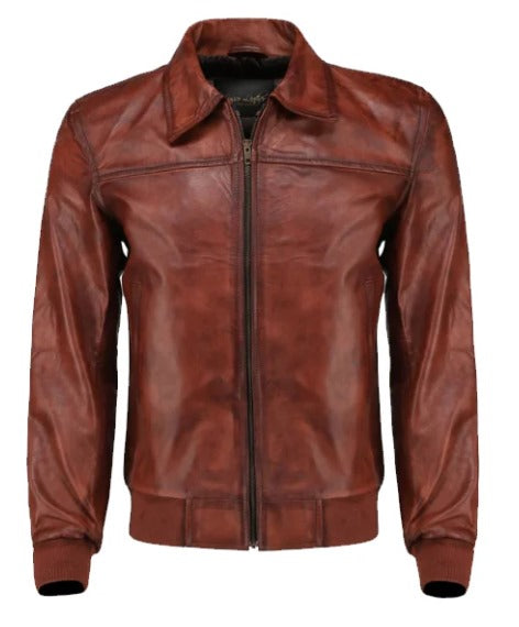 Boyd's Rust Leather Jacket with ribbed cuffs by Fubellawear