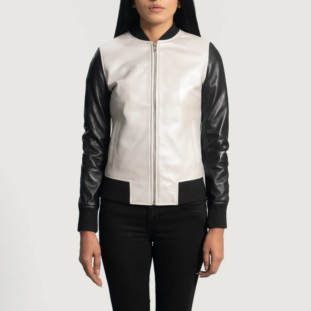 Cole Silver Leather Bomber Jacket by Fubellawear Fubellawear