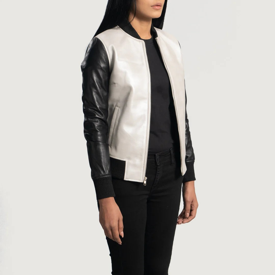 Cole Silver Leather Bomber Jacket by Fubellawear Fubellawear