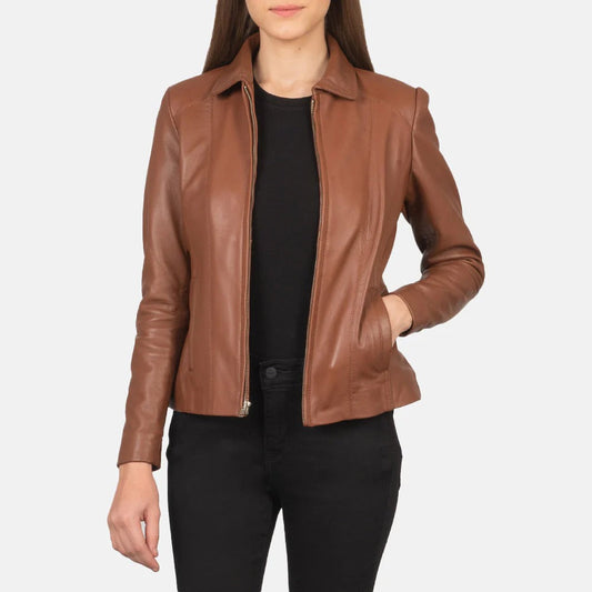 Colette Women’s Brown Leather Jacket by Fubellawear Fubellawear