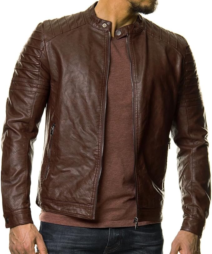 DECIMAL Men's Black Genuine Lambskin Leather Biker Jacket by Fubellawear