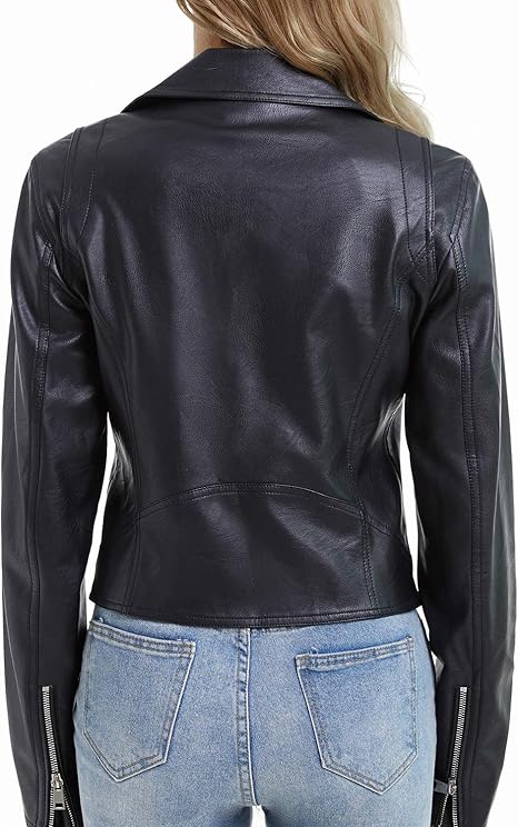 DIASHINY Women’s Cropped Faux Leather Moto Biker Jacket – Short PU Motorcycle Coat by Fubellawear Fubellawear