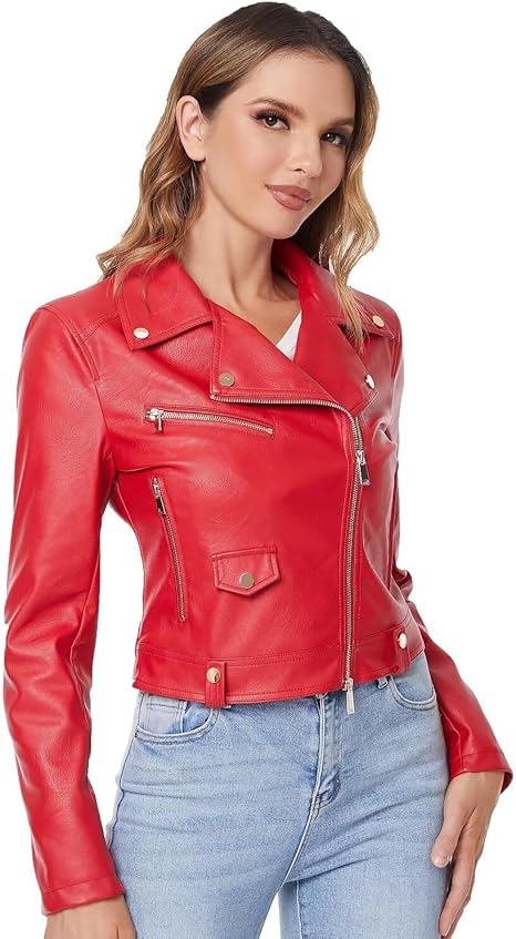 DIASHINY Women’s Cropped Faux Leather Moto Biker Jacket – Short PU Motorcycle Coat by Fubellawear Fubellawear