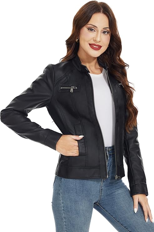 Fahsyee Women’s Classic Faux Leather Motorcycle Jacket by Fubellawear Fubellawear