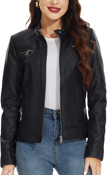 Fahsyee Women’s Classic Faux Leather Motorcycle Jacket by Fubellawear Fubellawear