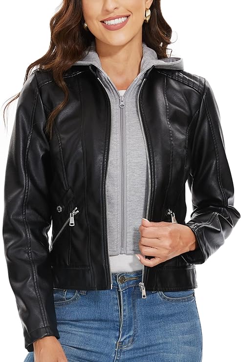 Fahsyee Zip Leather Jackets for Women – Motorcycle Faux PU Moto Biker Coat by Fubellawear Fubellawear