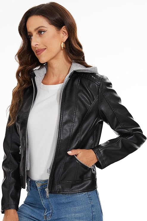 Fahsyee Zip Leather Jackets for Women – Motorcycle Faux PU Moto Biker Coat by Fubellawear Fubellawear
