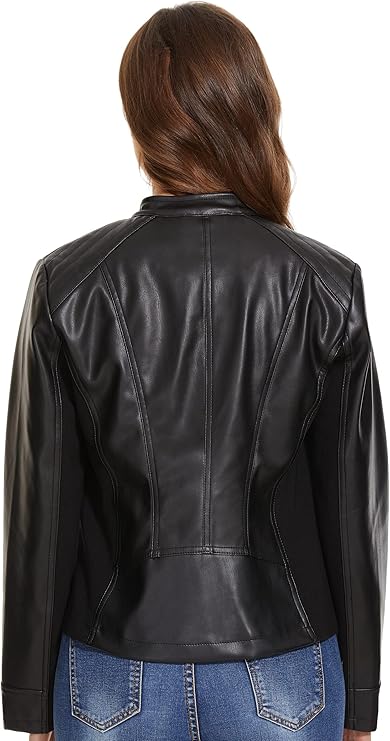 Fahsyee Zip Leather Jackets for Women – Motorcycle Faux PU Moto Biker Outwear Coat by Fubellawear Fubellawear