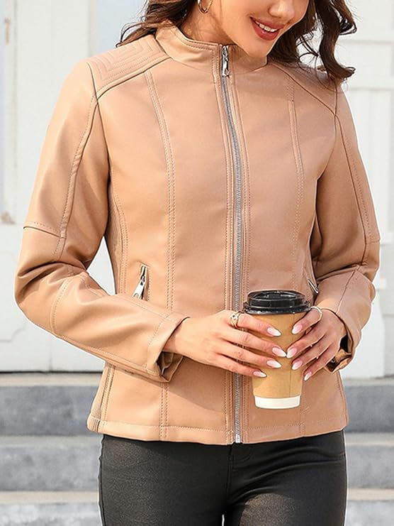 Giolshon Women's Fall/Winter Faux Leather Biker Jacket by Fubellawear Fubellawear