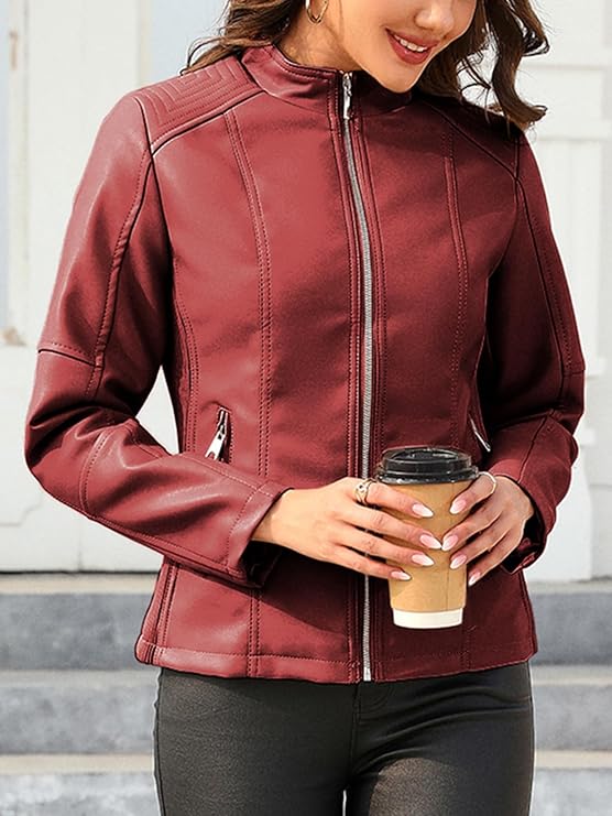 Giolshon Women’s Faux Leather Motorcycle Jacket by Fubellawear Fubellawear