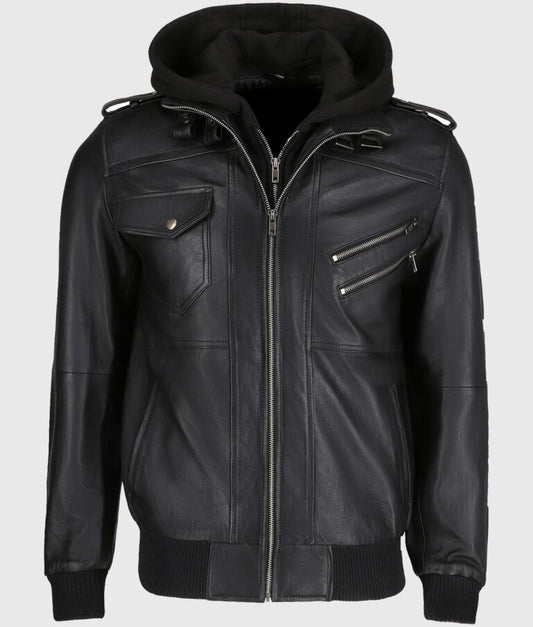 Greg Men's Black Hooded Leather Jacket by Fubellawear