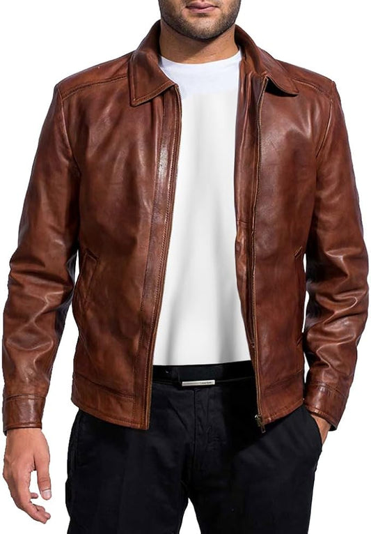 Inferno Brown Leather Jacket for Men by Fubellawear