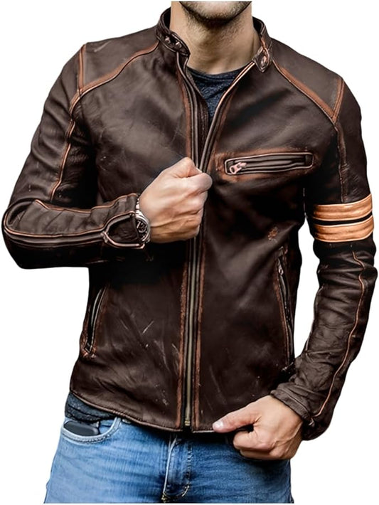 Jild Distressed Café Racer Black Leather Jacket Men by Fubellawear