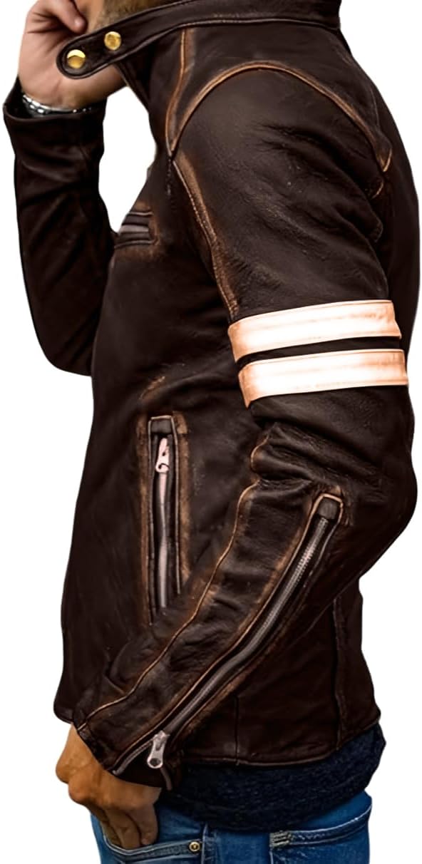 Jild Distressed Café Racer Black Leather Jacket Men by Fubellawear