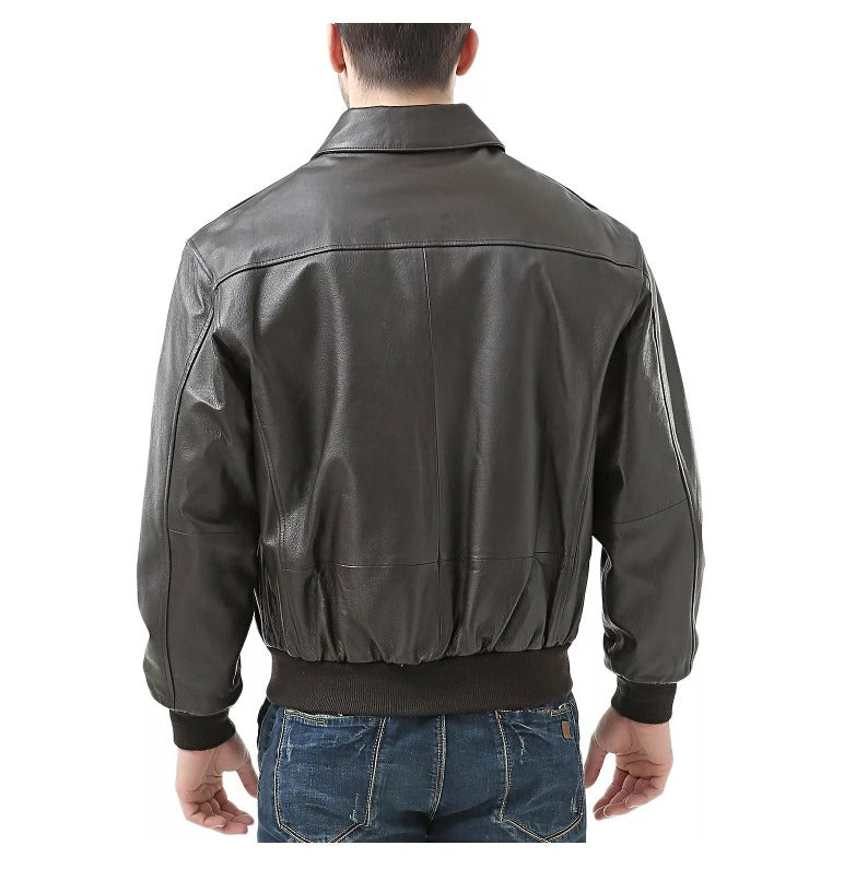 Leen Men's Black A-2 Bomber Leather Jacket by Fubellawear