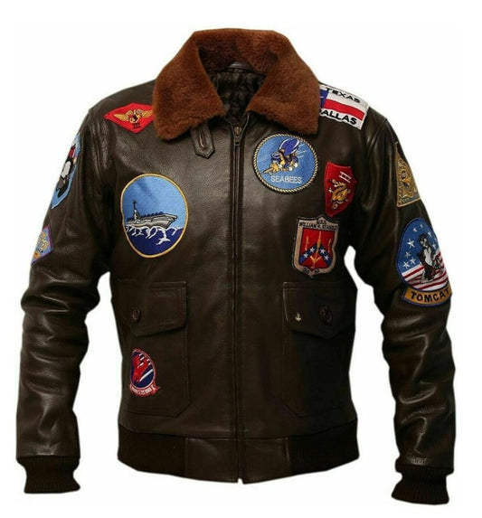 Men's Biker Style Studded Brown Leather Jacket by fubella wear