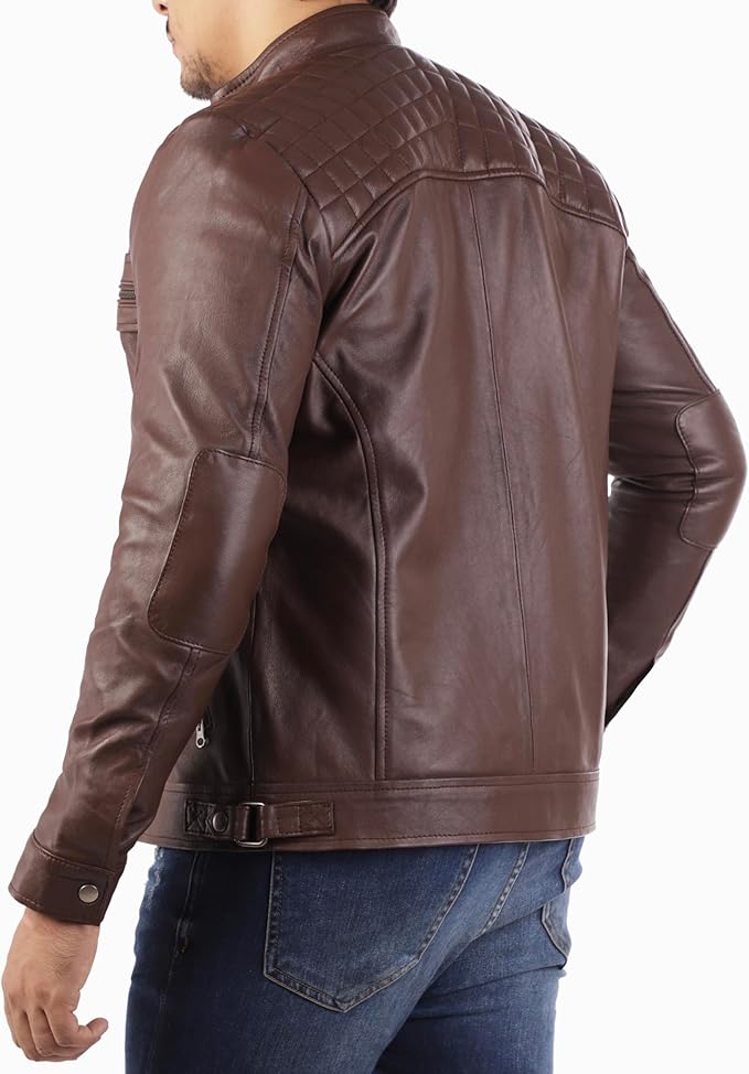 Men's Casual Signature Diamond Lambskin Leather Jacket by Fubellawear