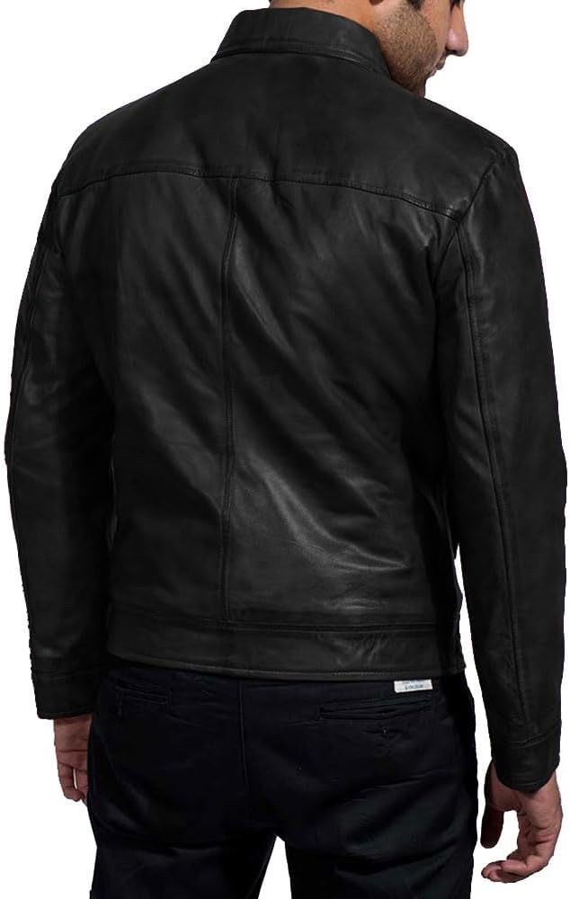 Men's Genuine Lambskin Leather Classic Biker Style by Fubellawear